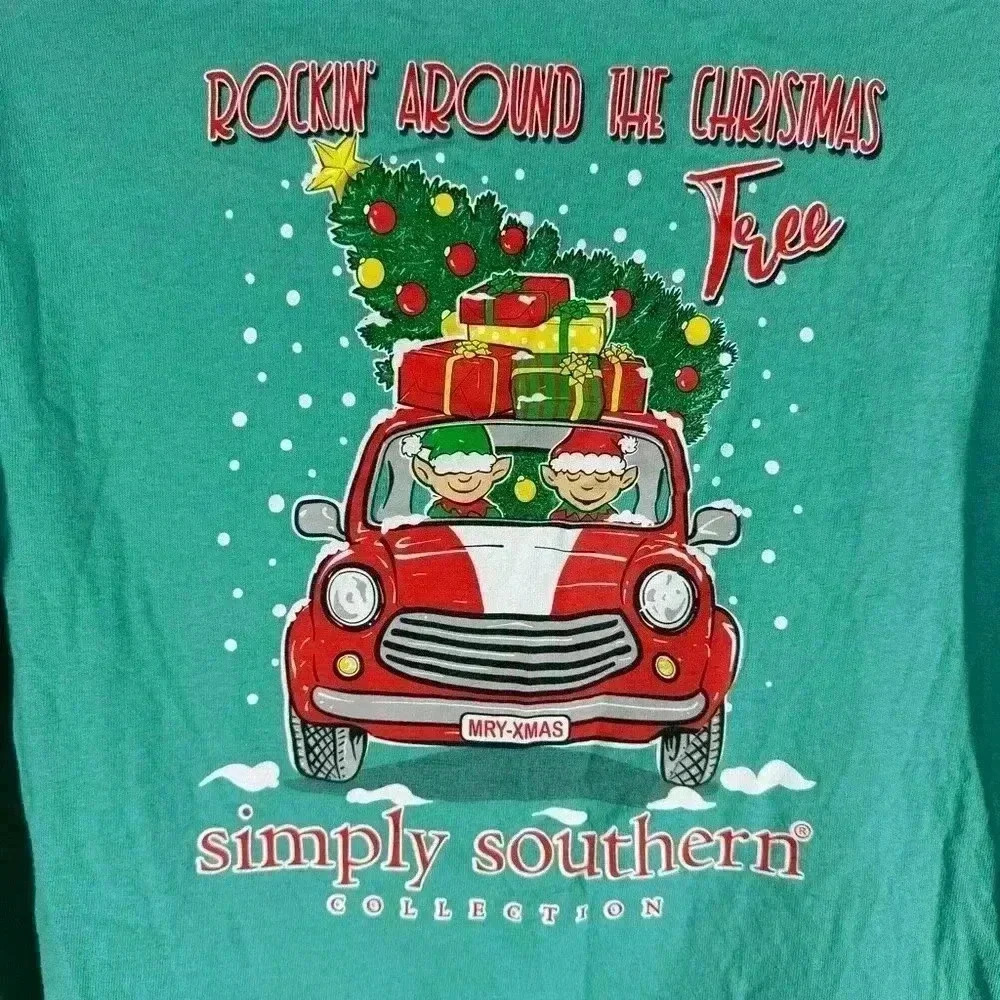 Simply Southern Rockin Around The Christmas Tree Top Long Sleeve Youth M - Picture 2 of 7